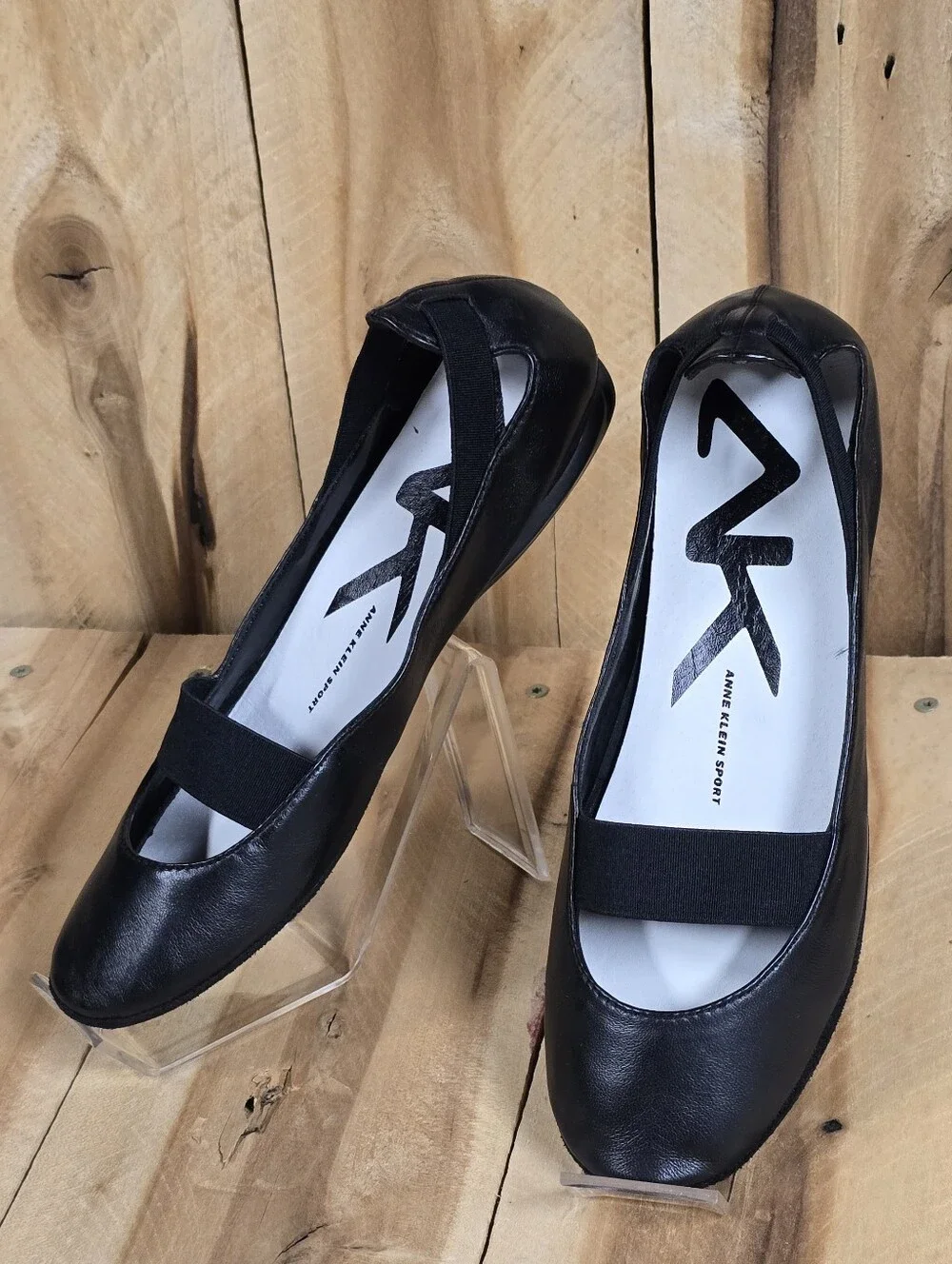 Anne Klein Sport Womens 7.5 M Saba Leather Black Lightweight Ballet Flats NWOB